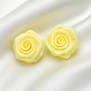 Yellow Fabric Stud Earrings – Satin Flower Design - 0.75" Women's Jewelry